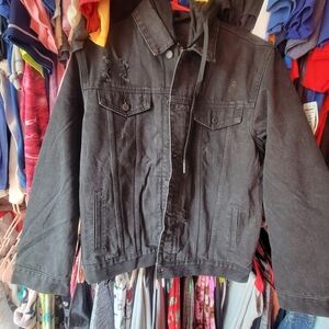 Men's Black Denim Dual Layer Coat